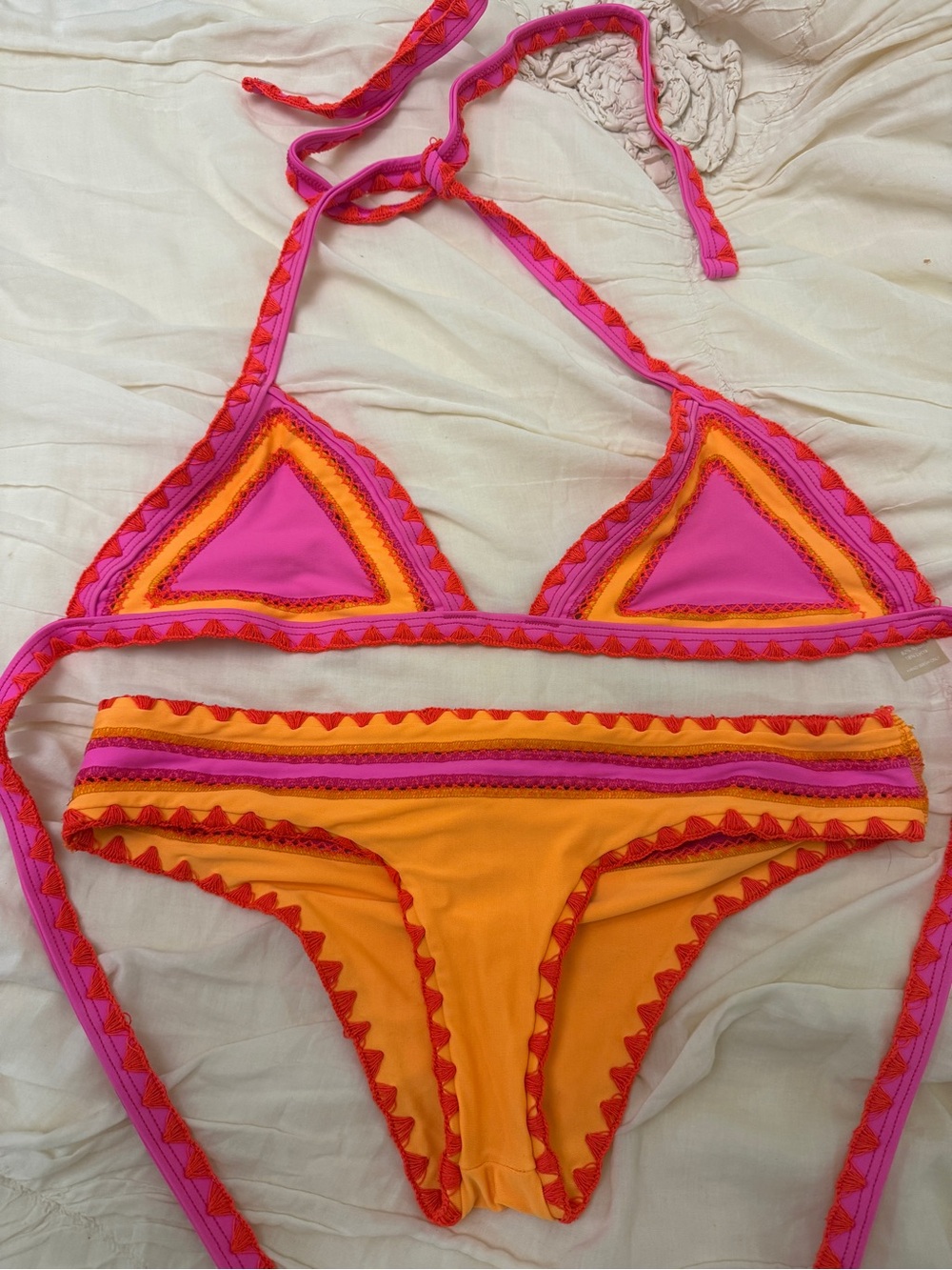 Pink & Orange Triangle Bikini Set - Women Swim Bikini